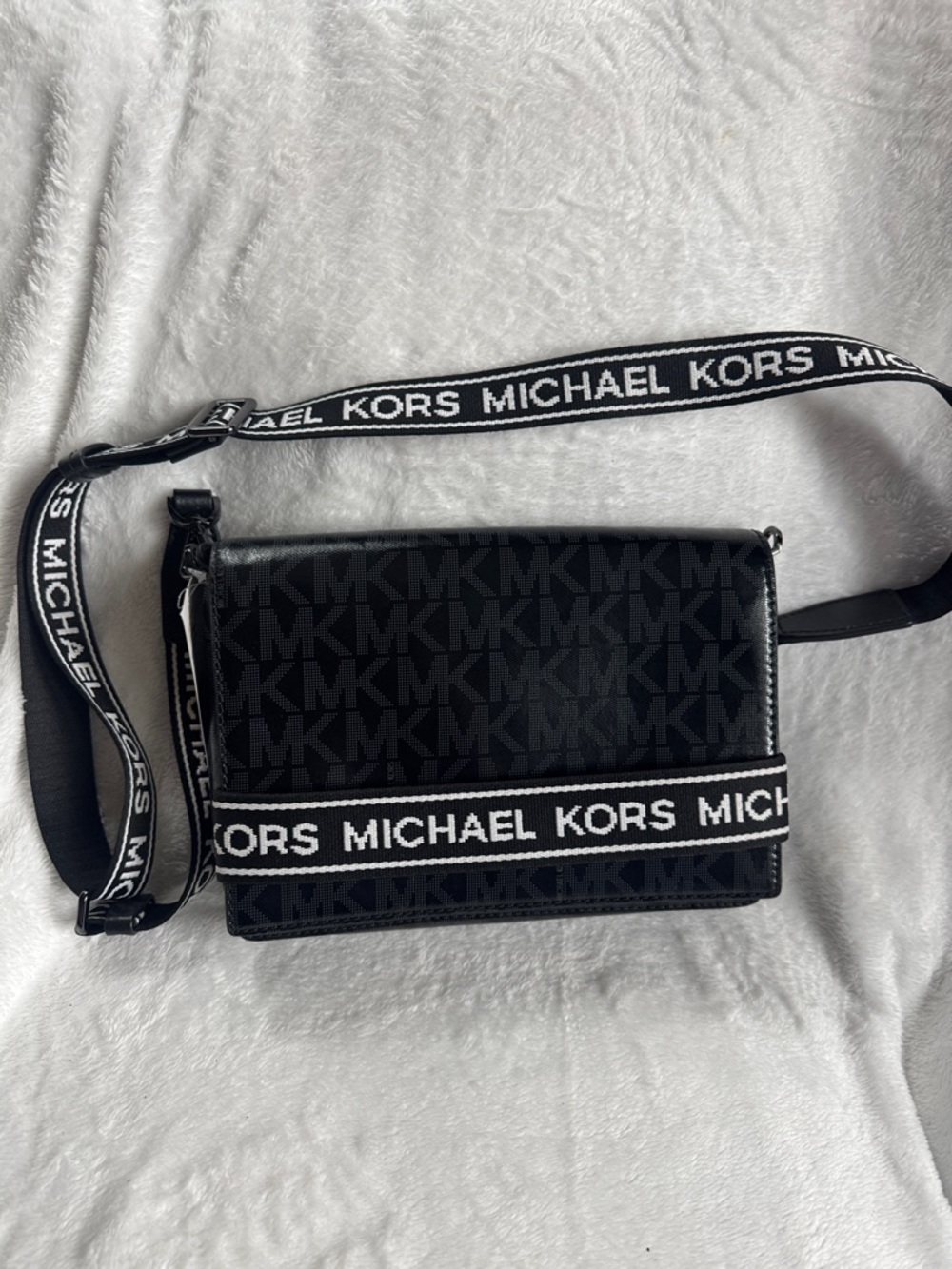 Michael Kors Black Monogram Crossbody Messenger with Logo Strap
